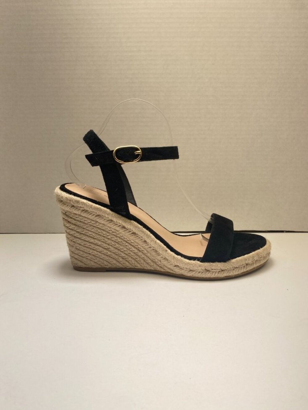 Stuart Weitzman Women's Black Crystal Buckle Espadrille Wedge Sandal Sz 11
